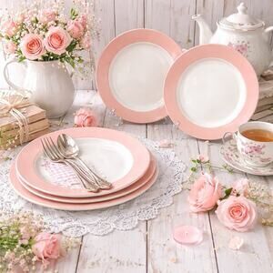 Martha Stewart Pink Rim Salad Plates Shabby Chic Cottagecore Farmhouse Set of 3